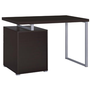 English Elm White Home Office Desk with Reversible Three Drawer Tower and Sleek Metal Legs Cappuccino B2777P535895
