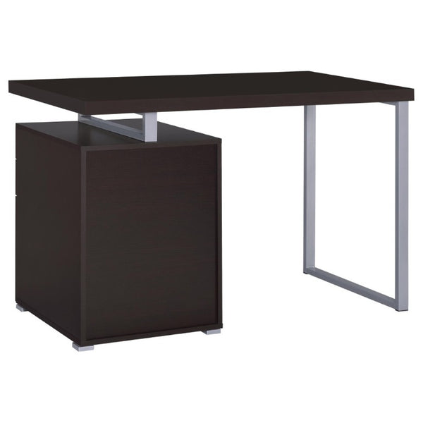 English Elm White Home Office Desk with Reversible Three Drawer Tower and Sleek Metal Legs Cappuccino B2777P535895