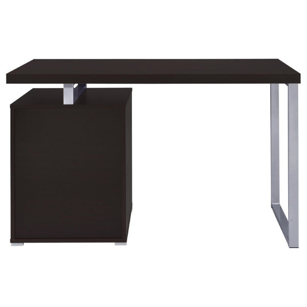 English Elm White Home Office Desk with Reversible Three Drawer Tower and Sleek Metal Legs Cappuccino B2777P535895