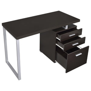 English Elm White Home Office Desk with Reversible Three Drawer Tower and Sleek Metal Legs Cappuccino B2777P535895