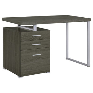 English Elm White Home Office Desk with Reversible Three Drawer Tower and Sleek Metal Legs Weathered Grey B2777P535896