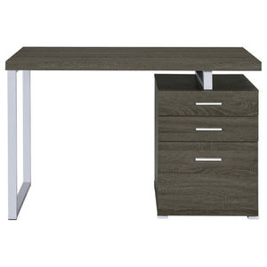 English Elm White Home Office Desk with Reversible Three Drawer Tower and Sleek Metal Legs Weathered Grey B2777P535896