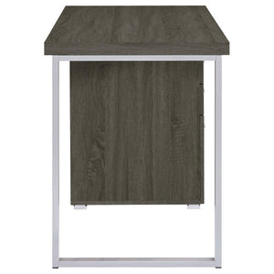 English Elm White Home Office Desk with Reversible Three Drawer Tower and Sleek Metal Legs Weathered Grey B2777P535896