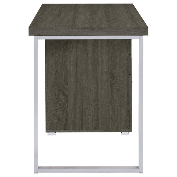 English Elm White Home Office Desk with Reversible Three Drawer Tower and Sleek Metal Legs Weathered Grey B2777P535896