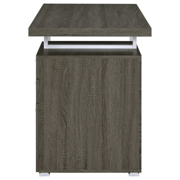 English Elm White Home Office Desk with Reversible Three Drawer Tower and Sleek Metal Legs Weathered Grey B2777P535896