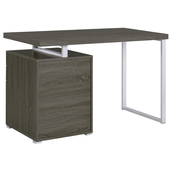 English Elm White Home Office Desk with Reversible Three Drawer Tower and Sleek Metal Legs Weathered Grey B2777P535896