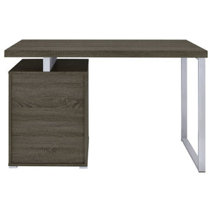 English Elm White Home Office Desk with Reversible Three Drawer Tower and Sleek Metal Legs Weathered Grey B2777P535896