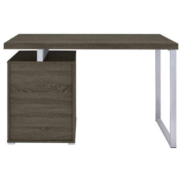 English Elm White Home Office Desk with Reversible Three Drawer Tower and Sleek Metal Legs Weathered Grey B2777P535896