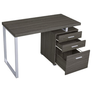English Elm White Home Office Desk with Reversible Three Drawer Tower and Sleek Metal Legs Weathered Grey B2777P535896