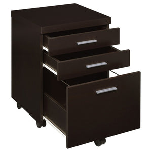 English Elm Cappuccino Finish 3 Drawer File Cabinet with Casters for Home Office Storage B2777P535898