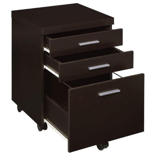 English Elm Cappuccino Finish 3 Drawer File Cabinet with Casters for Home Office Storage B2777P535898