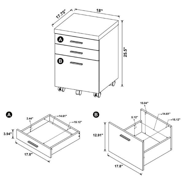 English Elm Cappuccino Finish 3 Drawer File Cabinet with Casters for Home Office Storage B2777P535898
