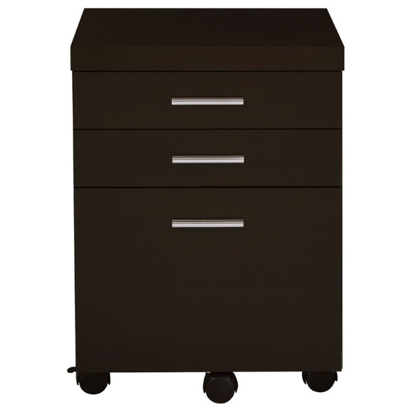 English Elm Cappuccino Finish 3 Drawer File Cabinet with Casters for Home Office Storage B2777P535898