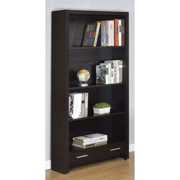 English Elm Maureen Five Shelf Tall Bookcase with Bottom Drawer in Warm Cappuccino Finish B2777P535899