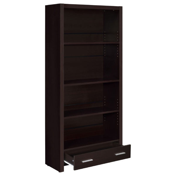English Elm Maureen Five Shelf Tall Bookcase with Bottom Drawer in Warm Cappuccino Finish B2777P535899