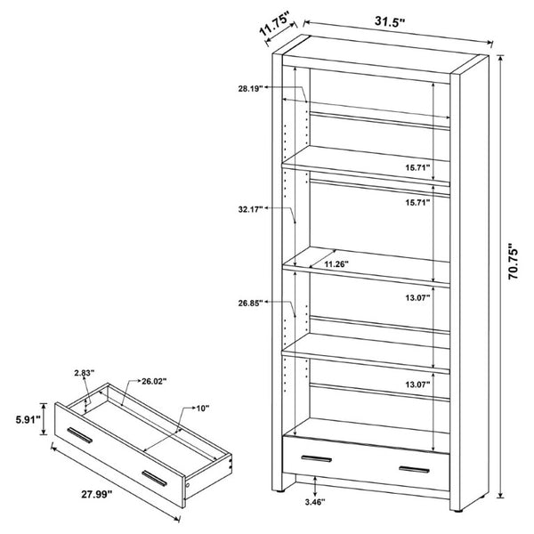 English Elm Maureen Five Shelf Tall Bookcase with Bottom Drawer in Warm Cappuccino Finish B2777P535899