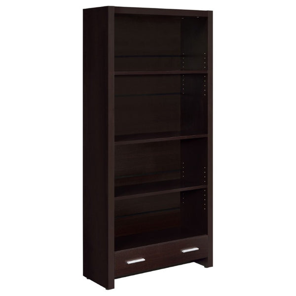 English Elm Maureen Five Shelf Tall Bookcase with Bottom Drawer in Warm Cappuccino Finish B2777P535899