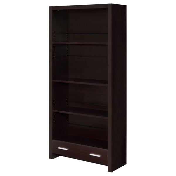 English Elm Maureen Five Shelf Tall Bookcase with Bottom Drawer in Warm Cappuccino Finish B2777P535899
