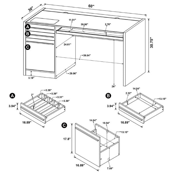 English Elm Halston Three Drawer Computer Desk with Keyboard Tray in Warm Cappuccino Finish B2777P535900