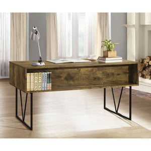 English Elm Sonoma Four Drawer Writing Desk with Metal Legs and Weathered Industrial Rustic Finish Nutmeg Brown B2777P535901