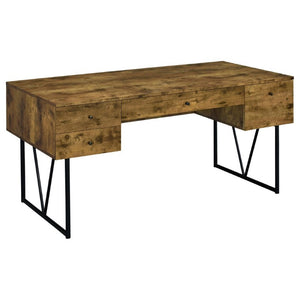 English Elm Sonoma Four Drawer Writing Desk with Metal Legs and Weathered Industrial Rustic Finish Nutmeg Brown B2777P535901