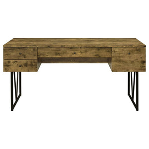 English Elm Sonoma Four Drawer Writing Desk with Metal Legs and Weathered Industrial Rustic Finish Nutmeg Brown B2777P535901
