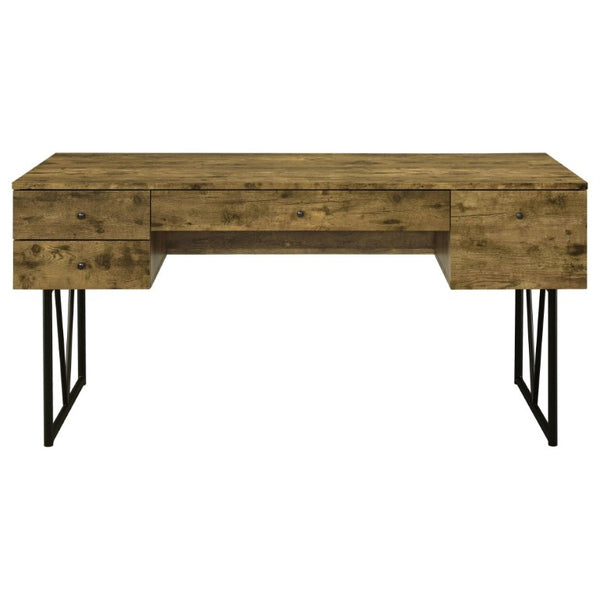 English Elm Sonoma Four Drawer Writing Desk with Metal Legs and Weathered Industrial Rustic Finish Nutmeg Brown B2777P535901