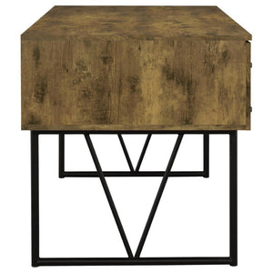 English Elm Sonoma Four Drawer Writing Desk with Metal Legs and Weathered Industrial Rustic Finish Nutmeg Brown B2777P535901