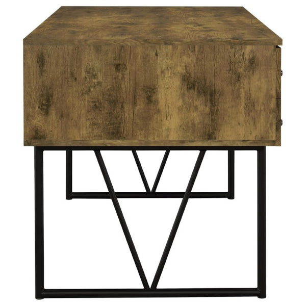 English Elm Sonoma Four Drawer Writing Desk with Metal Legs and Weathered Industrial Rustic Finish Nutmeg Brown B2777P535901