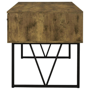 English Elm Sonoma Four Drawer Writing Desk with Metal Legs and Weathered Industrial Rustic Finish Nutmeg Brown B2777P535901