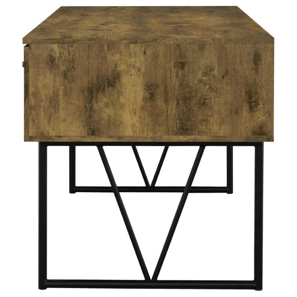 English Elm Sonoma Four Drawer Writing Desk with Metal Legs and Weathered Industrial Rustic Finish Nutmeg Brown B2777P535901