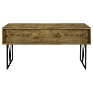 English Elm Sonoma Four Drawer Writing Desk with Metal Legs and Weathered Industrial Rustic Finish Nutmeg Brown B2777P535901