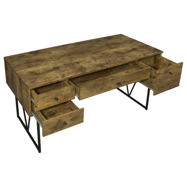 English Elm Sonoma Four Drawer Writing Desk with Metal Legs and Weathered Industrial Rustic Finish Nutmeg Brown B2777P535901