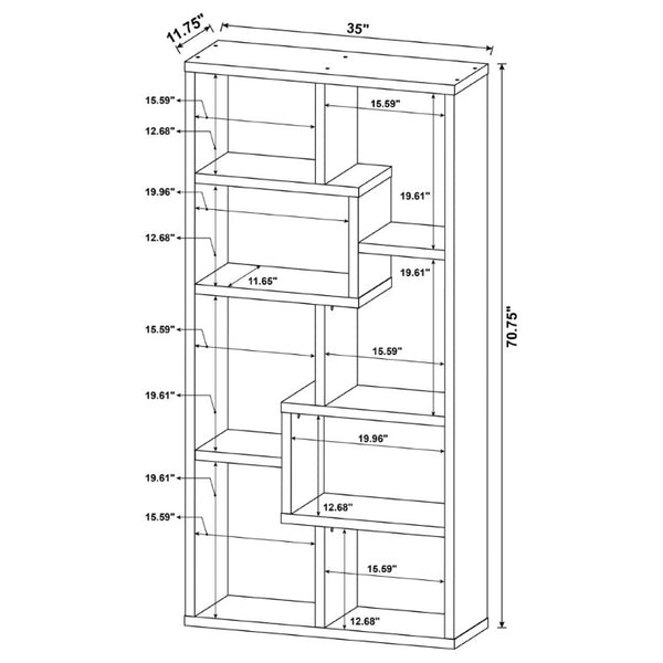 English Elm Lawton Seven Compartment Tall Open Bookcase Grey Driftwood Finish Modern Display B2777P535903