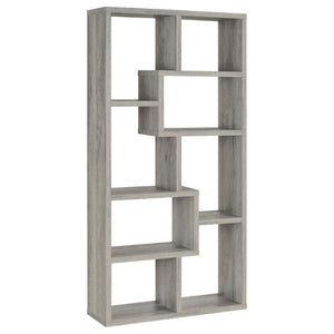 English Elm Lawton Seven Compartment Tall Open Bookcase Grey Driftwood Finish Modern Display B2777P535903