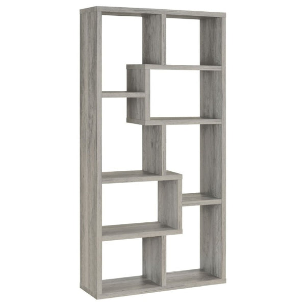 English Elm Lawton Seven Compartment Tall Open Bookcase Grey Driftwood Finish Modern Display B2777P535903