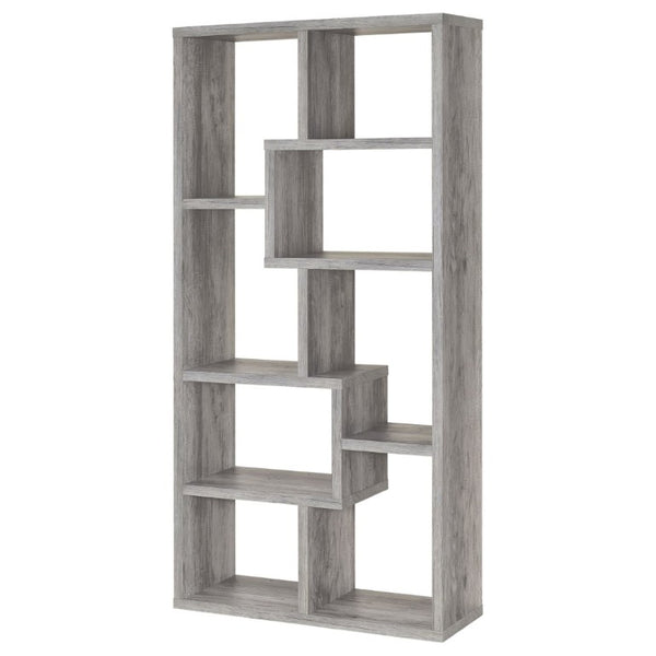 English Elm Lawton Seven Compartment Tall Open Bookcase Grey Driftwood Finish Modern Display B2777P535903