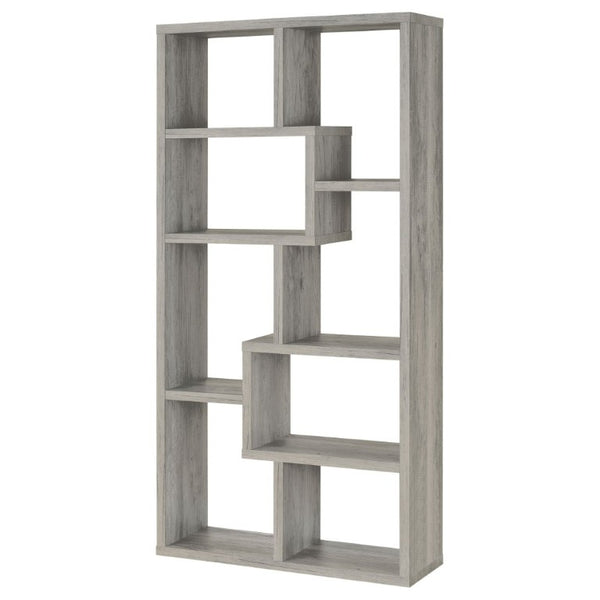 English Elm Lawton Seven Compartment Tall Open Bookcase Grey Driftwood Finish Modern Display B2777P535903