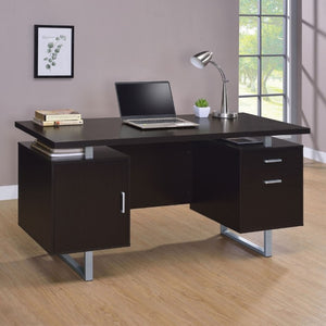 English Elm Cappuccino Floating Top Writing Desk with Steel Legs and File Drawer for Home Office B2777P535904