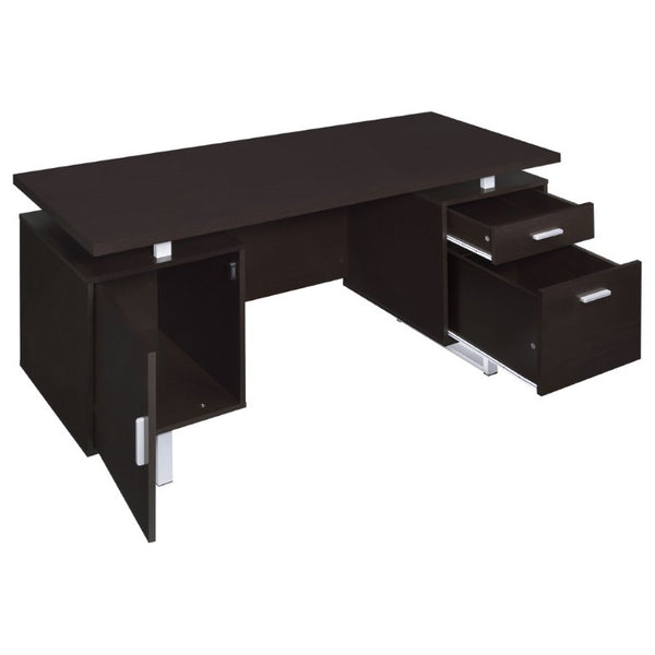 English Elm Cappuccino Floating Top Writing Desk with Steel Legs and File Drawer for Home Office B2777P535904