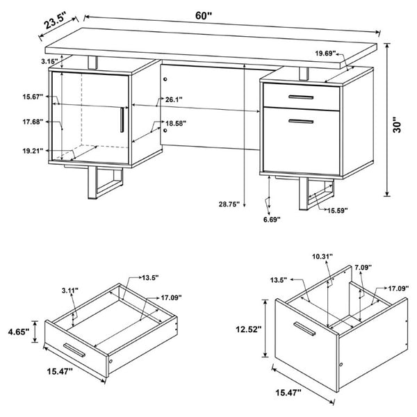 English Elm Cappuccino Floating Top Writing Desk with Steel Legs and File Drawer for Home Office B2777P535904