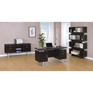 English Elm Cappuccino Floating Top Writing Desk with Steel Legs and File Drawer for Home Office B2777P535904