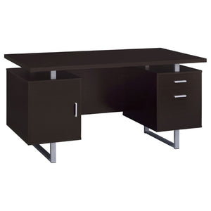 English Elm Cappuccino Floating Top Writing Desk with Steel Legs and File Drawer for Home Office B2777P535904