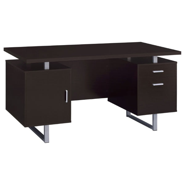 English Elm Cappuccino Floating Top Writing Desk with Steel Legs and File Drawer for Home Office B2777P535904
