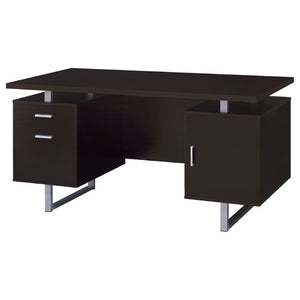 English Elm Cappuccino Floating Top Writing Desk with Steel Legs and File Drawer for Home Office B2777P535904