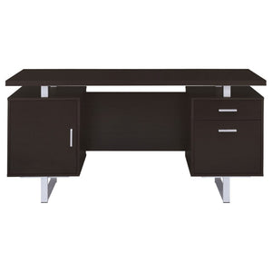 English Elm Cappuccino Floating Top Writing Desk with Steel Legs and File Drawer for Home Office B2777P535904