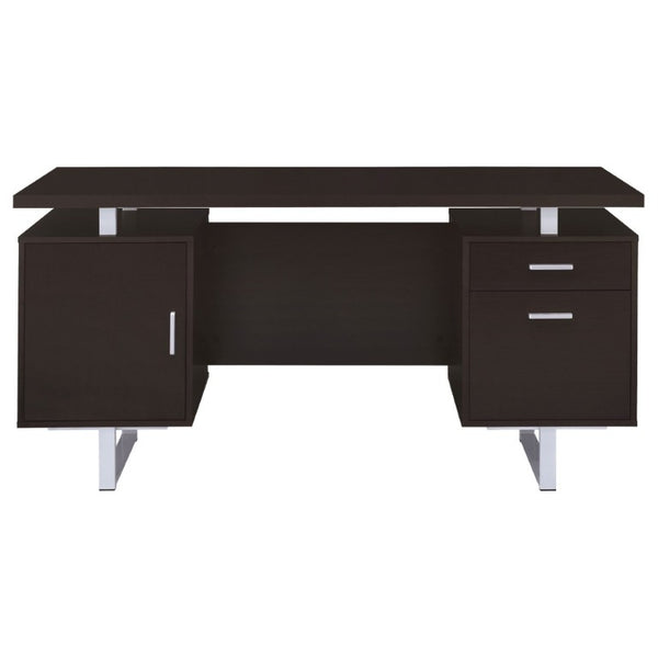 English Elm Cappuccino Floating Top Writing Desk with Steel Legs and File Drawer for Home Office B2777P535904