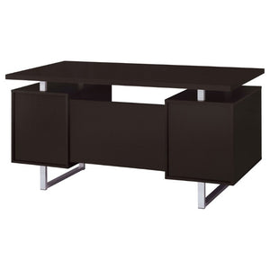 English Elm Cappuccino Floating Top Writing Desk with Steel Legs and File Drawer for Home Office B2777P535904
