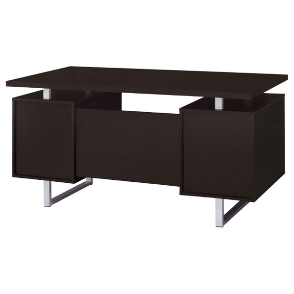 English Elm Cappuccino Floating Top Writing Desk with Steel Legs and File Drawer for Home Office B2777P535904