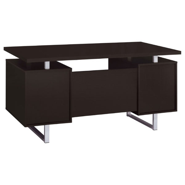 English Elm Cappuccino Floating Top Writing Desk with Steel Legs and File Drawer for Home Office B2777P535904